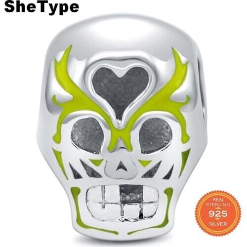 SheType 2020 New Arrival 2.5g Angry skull Beads Gift for Man Jewelry Making Charm 925 Solid Sterling Silver