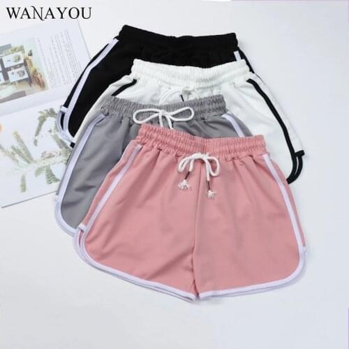 WANAYOU Elastic Lace-up Yoga Shorts Women Summer Solid Color Loose Sports Shorts Casual Running Fitness High Waist Beach Shorts