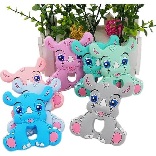 Chenkai 5PCS BPA Free Silicone Rhinoceros Teethers Sensory Chewing Pacifier DIY Baby Necklace Pendant Teething Chewing Toy