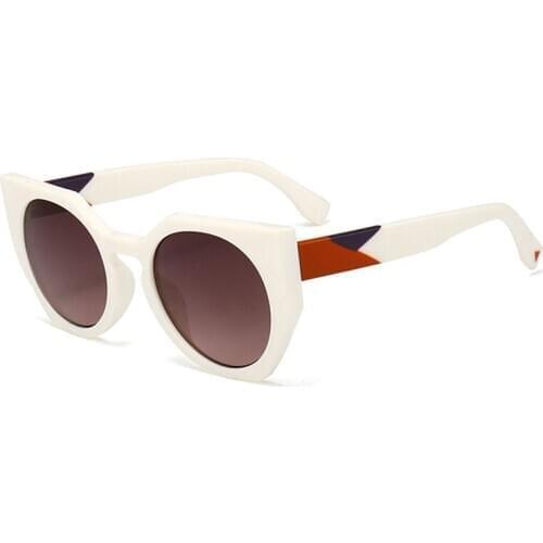 Veshion Round Cat Eye Sunglasses White Tea For Women Brand Glasses Designer Fashion Male Female Shades
