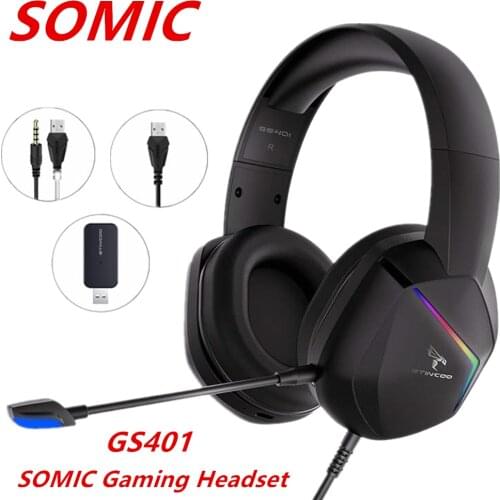 SOMIC Gaming Headset with Mic Game/Video/Live Broadcast 3 Modes LED Virtual 7.1 Surround Sound Wireless/Wired Headphones GS401