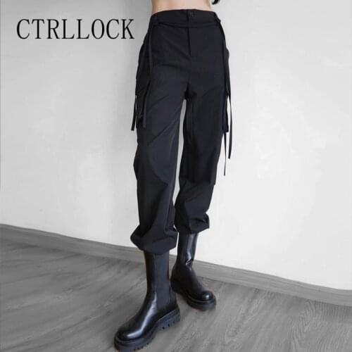 CTRLLOCK Hiphop Techwear Multi Pockets High Waist Womens Legged Overalls Grunge Elastic Casual Cargo Pants