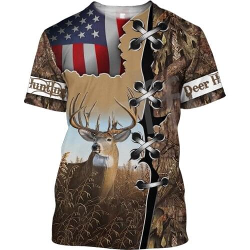 Tessffel Camo Deer Hunting Tattoo Animal Hunter NewFashion 3DPrint Men/Women Summer Casual Short Sleeve T-Shirts Streetwear A2