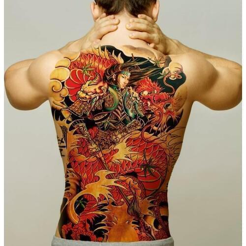 Temporary tattoos men women sexy body art sticker large back tattoo boys waterproof fake tattoo removable dragon wolf tiger