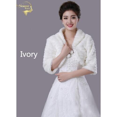 Faux Fur Winter Boleros With Half Sleeves Women Wedding Bridal Fur Cape Mariage Cloak Jackets Girls Wedding Coat 35cm Length