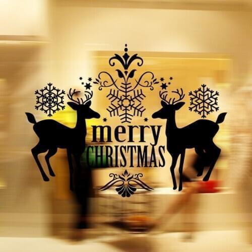 1PC Christmas Sika deer Decorative Decal Window Stickers Removable Xmas Glass Wall Stickers Merry Christmas Sticker Home Decor