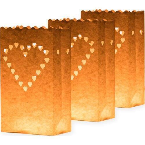 10pcs/lot Heart Shape fire retardant Paper Candle Bag Luminary Wedding Christmas Events Outdoor Decoration