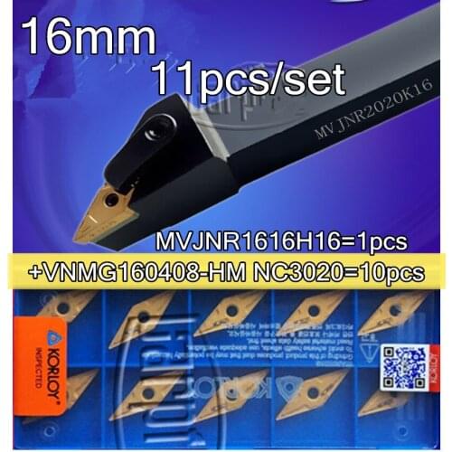 11pcs/set MVJNR1616H16 16mm 1pcs+VNMG160408-HM NC3020 10pcs NC3020 Machining steel Free shipping