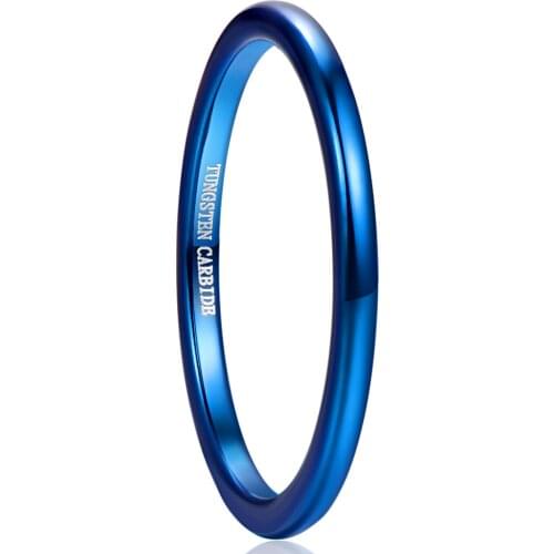 2mm Size 6-12 Blue Full Polished Tungsten Steel Ring High Quality Thin Love Wedding Bands