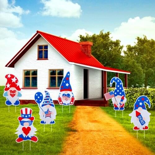 Fourth of July Independence Gnome Yard Signs with Stakes Garden Lawn Outdoor