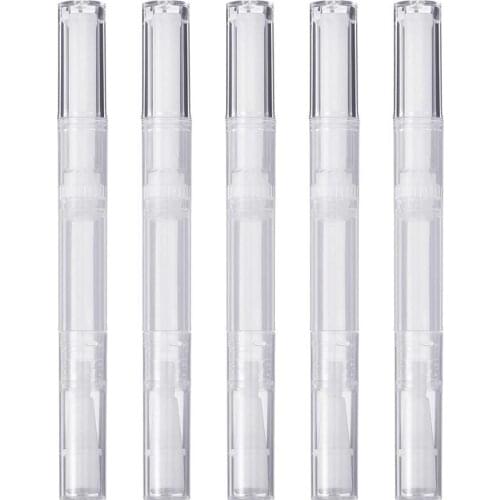5 Pack 3 Ml Transparent Twist Pens Empty Nail Oil Pen With Brush Tip Cosmetic Lip Gloss Container Applicators Tool Eyelash Growt