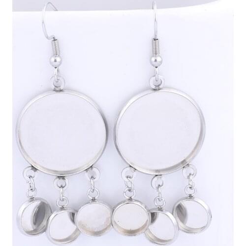 6pcs Fit 20mm Cabochon Earrings Base Setting Blanks Stainless Steel Dangle Earring Charm Bezel Diy Hooks Findings