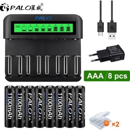 PALO AAA Rechargeable Battery 1100mah AAA Batteries with LCD Battery Charger for 1.2V NIMH AAA/AA C Type D Rechargeable Battery