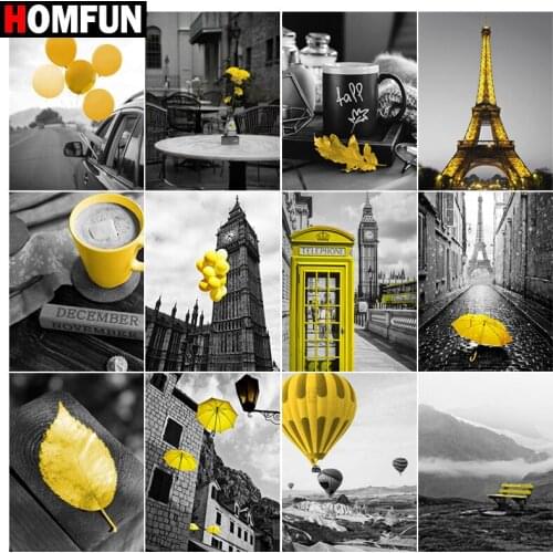 HOMFUN Diamond Painting Cross Stitch ‘Yellow street towert" Full Square Round Diy 5d Diamond Embroidery Picture Rhinestone Art