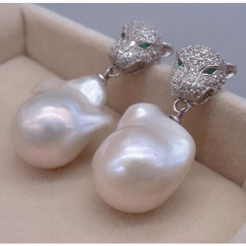 Free shipping Genuine Natural White Baroque Reborn Keshi pearl Leopard earring
