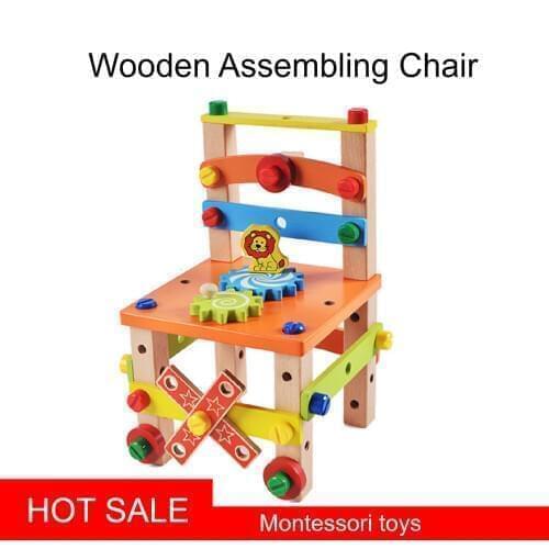 Children Montessori Toys Wooden Assembling Chair Multifunctional Learning Intelligent Baby Preschool Educational Nut Tool Toy