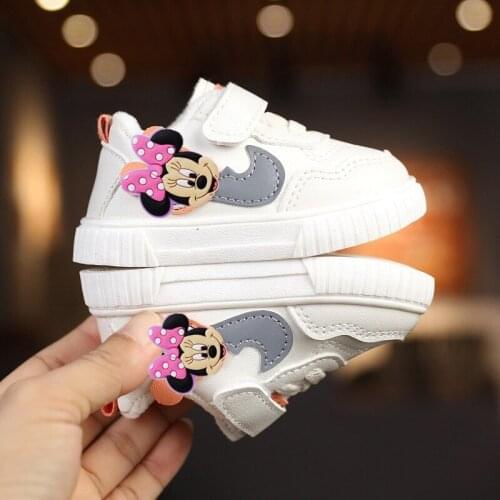 Disney childrens cartoon girl sneakers Mickey Mouse casual cotton shoes plus cashmere warm baby first walker