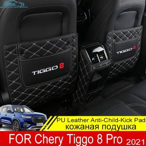 For Chery Tiggo 8 Pro 2021 Leather Anti-Child-Kick Pad Car Waterproof Seat Back Protector Cover Mud With Storage Bag