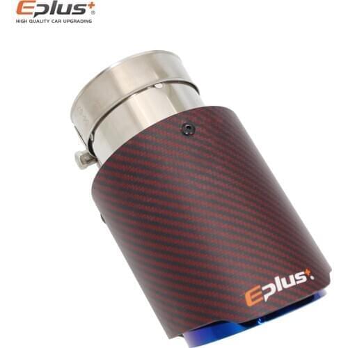 EPLUS Car Red Matte Carbon Fiber Mufflers Tip Exhaust System Pipe Muffler Nozzle Stainless Decoration Universal Straight Blue