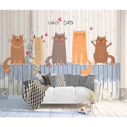 European Lovely Cats Wall Mural Photo Wallpaper for Living Room Printed Wall Paper Rolls Contact Paper 3d Wall Murals Custom