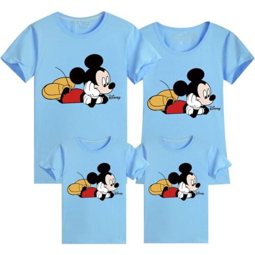 Mickey Minnie Print Women Kids Baby T Shirt Kawaii Casual Tshirts Harajuku Short Sleeve Family Matching Sets Tops Female Tee