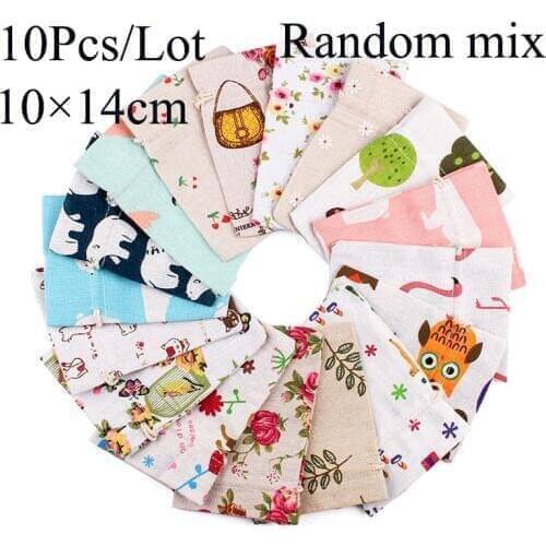 10Pcs/Lot 10x12/10x14cm Random Mix Design Cotton Drawstring bag Aroma Pouch Velvet Pouch bag Natural Burlap Vintage Bag
