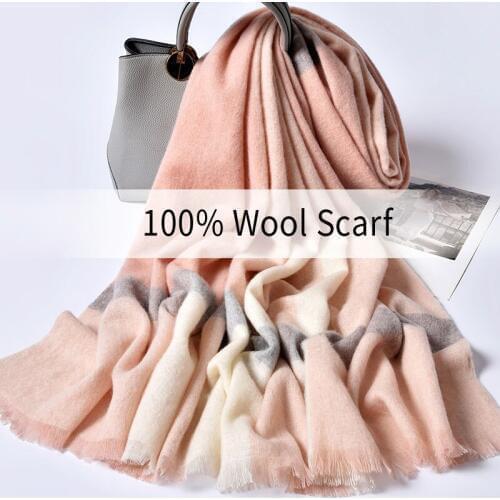 Plaid Scarf 100% Pure Wool Scarves Women 2020 Luxury Winter Shawls and Wraps Female Large Wool Warm Pashmina Echarpe Women Wraps
