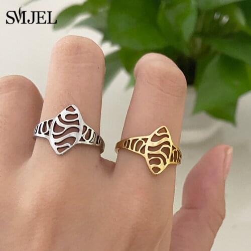 Personality Stainless Steel Rings for Women Jewelry Punk Zebra pattern Oval Eye Shape Geometric Ring Party Gifts Accessories