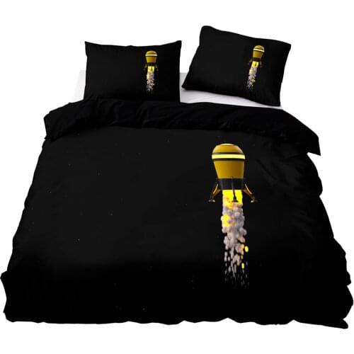 3D Printing Yellow Rocket Pattern Bedding Set, 240×220 Duvet Cover Set With Pillowcase, 245×210 Quilt Cover,Black Blanket Cover