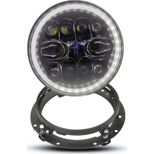 7inch 60W Motorcycle Round LED Headlight With Mounting Bracket Ring Holder Adapter Black For Jeep Wrangler JK 4x4 Offroad