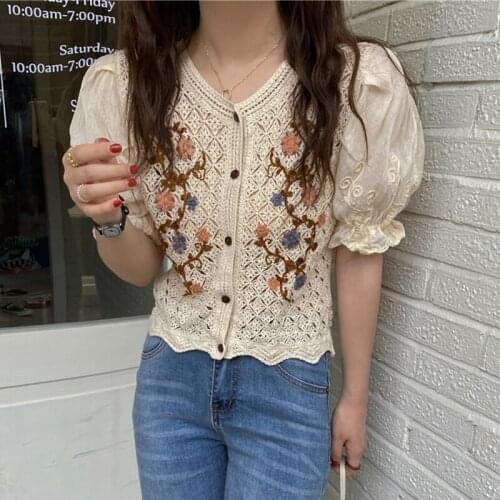 Lucyever Openwork Blouses