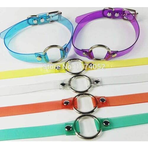 Fashion Harajuku 100% Handmade Punk Candy Choker Circle Metal Clear PVC Collar Buckle Belt Necklace