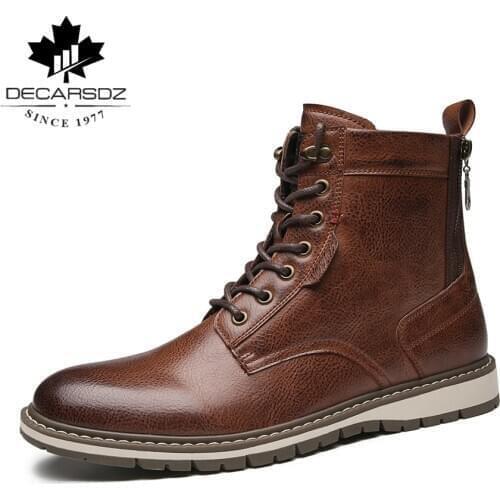 DECARSDZ Mens Boots Lace-up Leather Casual Boots Men 2021 Autumn Shoes Man Original classic design Men Fashion Shoes Men boots