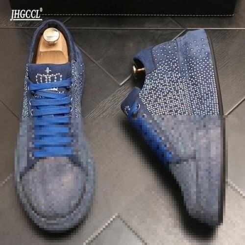 NEW European Rhinestone Men Shoes Luxury Punk Sneakers Male Platform Flats Chaussure Homme A27