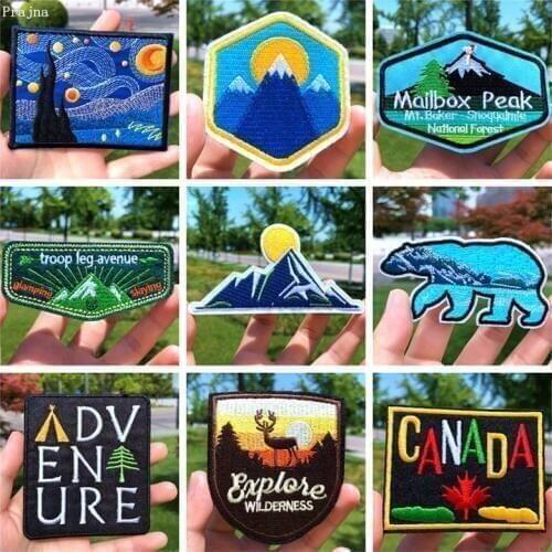 Prajna Adventure Mountain Explorer Patches Outdoor Embroidery Patches For Clothing Iron On Patches For Clothes Stripe Van Gogh