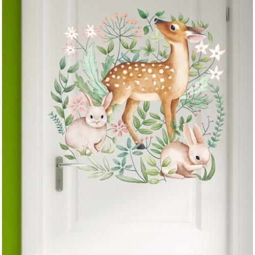 Wall Stickers Sika Deer Rabbit Garland for Living Room Bedroom Door Warm Artistic Fresh Art Mural Support a Generation of Hair