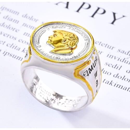 2021 New Trendy Fashion U.S. President Donald * Trump Ring Two-tone European and American Hip Hop Trump Jewelry Ring Neutral