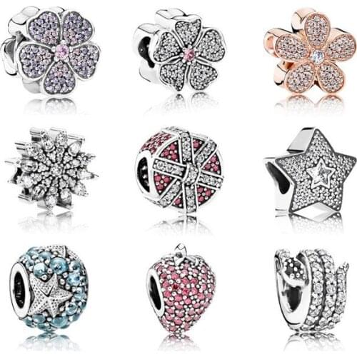 NEW 100% Genuine 925 Sterling Silver Flower type beads Clear CZ Charm bead Fit Bracelet DIY bracelet The factory wholesale