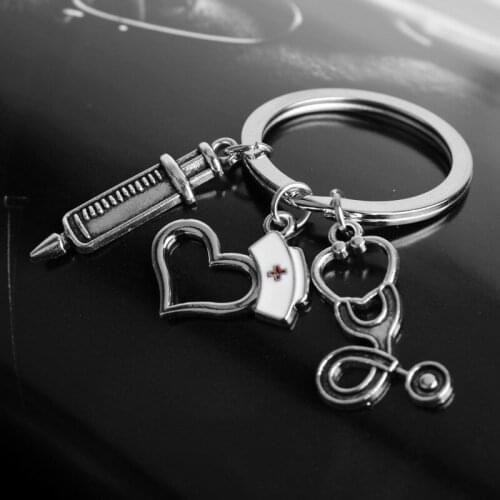 Peach Heart-shaped Nurse Cap Syringe Stethoscope Pendant Medical Keychain Doctor Nurses Gift