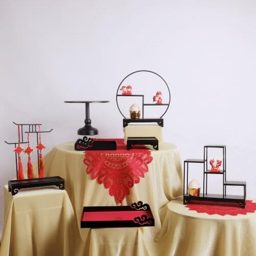 Chinese Style Red Wedding Cake Stands Dessert Table Cupcake Cakes Plates for Birthday Baby Shower Party Decoration Food Tray