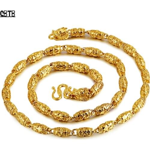 Vietnam Sand Gold Luxury Atmospheric Gold Necklace Men Cylindrical Hollow Frosted Surface Star High Quality Jewelry Wholesale