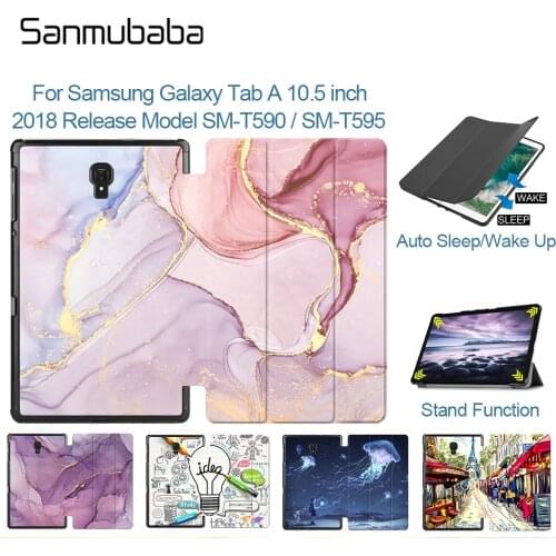 Sanmubaba Case For Samsung Galaxy Tab A 10.5 inch 2018 PU Leather Flip Stand Smart Cover Tri-fold Tablet Case SM-T590 SM-T595