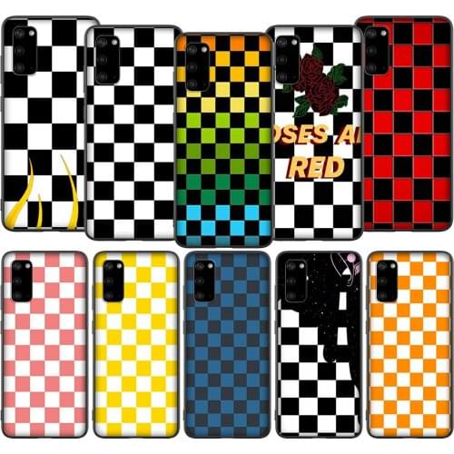 T34 Checkerboard Checkered Case for Samsung Galaxy Note 8 9 10 S6 S7 S8 S9 S10 S10E S20 Ultra Plus Edge Lite