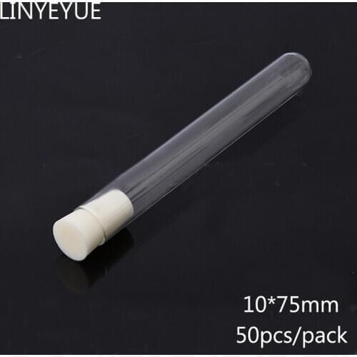 50pcs/pack 10*75mm Glass Test Tube with silica gel plug Laboratory Glassware Lab Glass Tube with cap