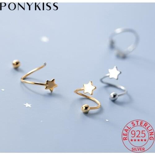 PONYKISS Trendy 100% 925 Sterling Silver Cute Wave Star spiral Hoop Earrings For Women Party Delicate Accessory Chic Gift