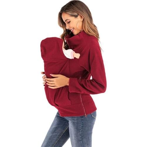 Maternity Sweater Coat Baby Backpack Clothes Pregnant Women Breastfeeding Clothes Autumn And Winter Plus Velvet Long Sleeves