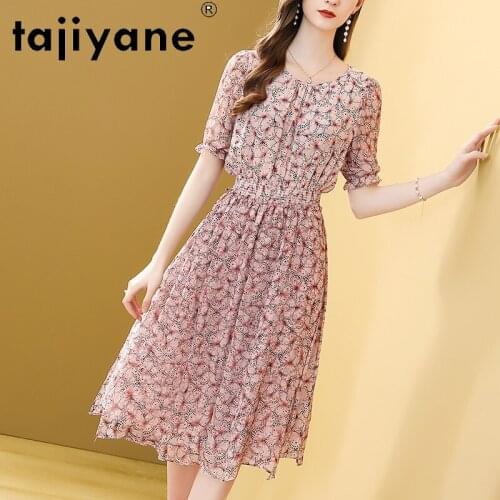 Tajiyane 2021 Midi Dresses for Women 100% Silk Summer Dress Korean Style Real Silk Dresses Woman Cloth Elegant Ropa Mujer TN2625