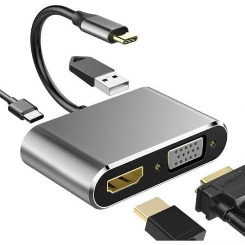 Type c hub 4 in 1 high quality usb hub with PD USB3.0 VGA Adapter Video Converter for laptop computer