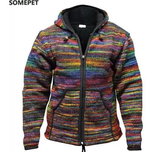 Unique Retro Men Camouflage Cardigan Sweater Color Mixing Fashion Autumn Winter Casual Loose Hooded Knit Sweater Plus Size S-4XL