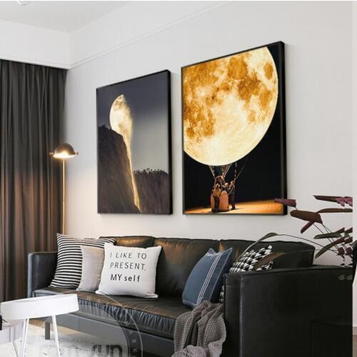 Unique Melting Moonlight Canvas Painting Fashion Orange Poster Print Wall Art for Living Room Fashion Home Abstract Modern Decor